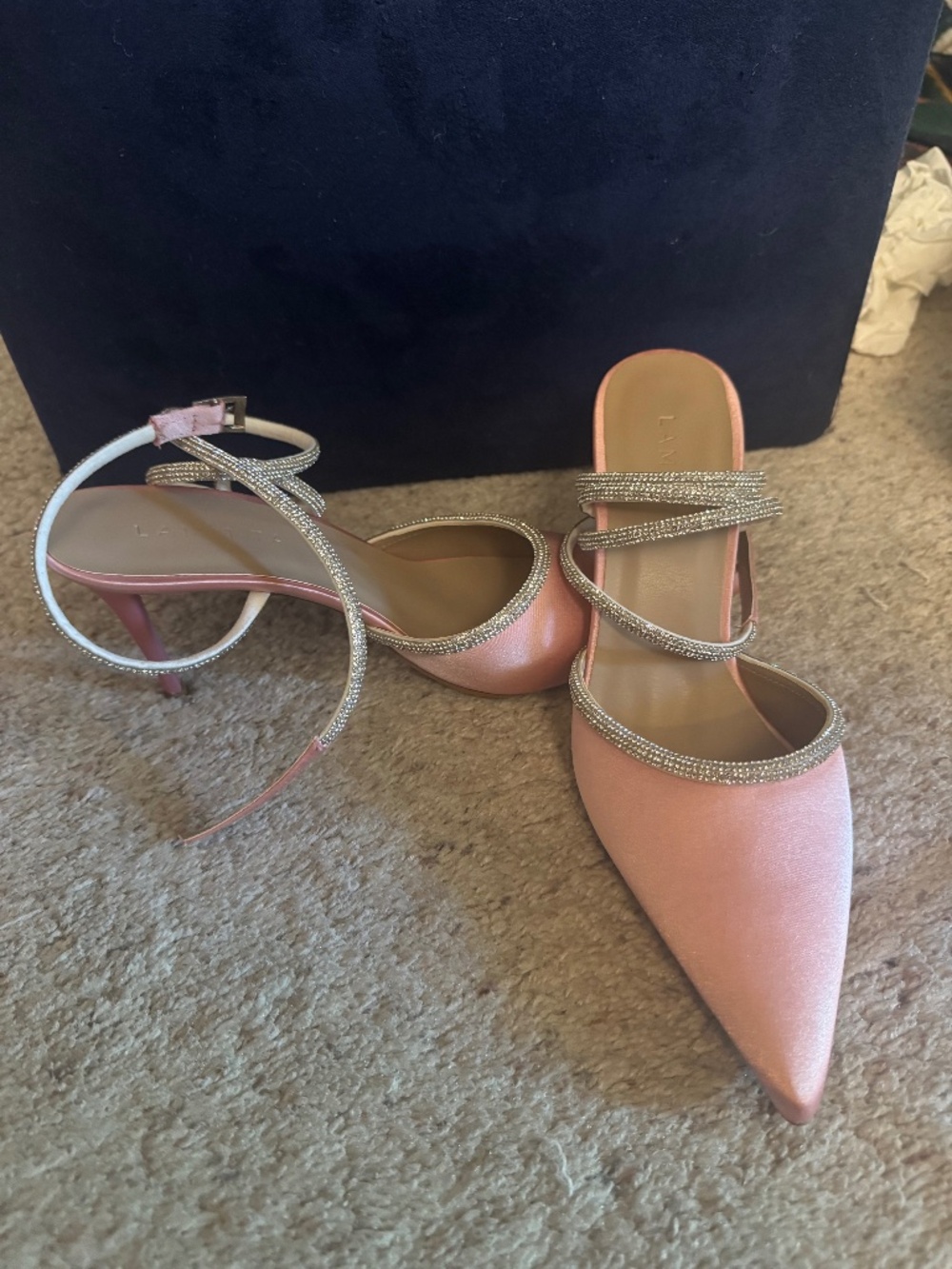 Baby Pink Rhinestone Wrap Wedding Heels Pointed Toe Shoes 39